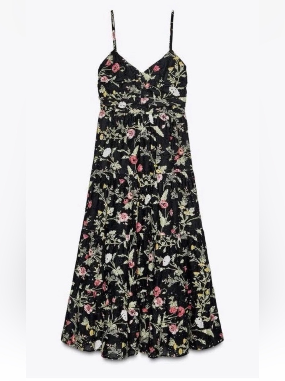 Zara Black Floral Eyelet Sundress Dress Size XL